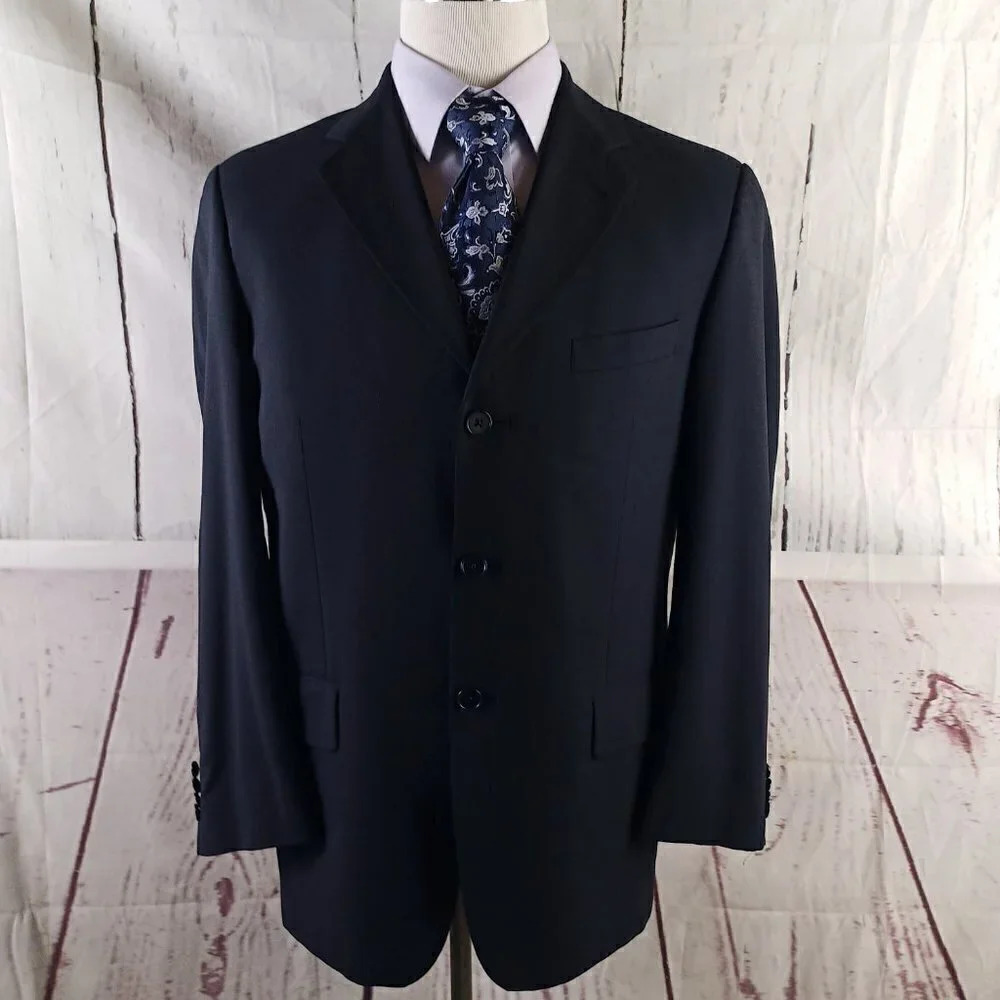 Joseph Abboud 40S Wool 3 Button Blue Birdseye 2pc Suit 32x28 Pleated